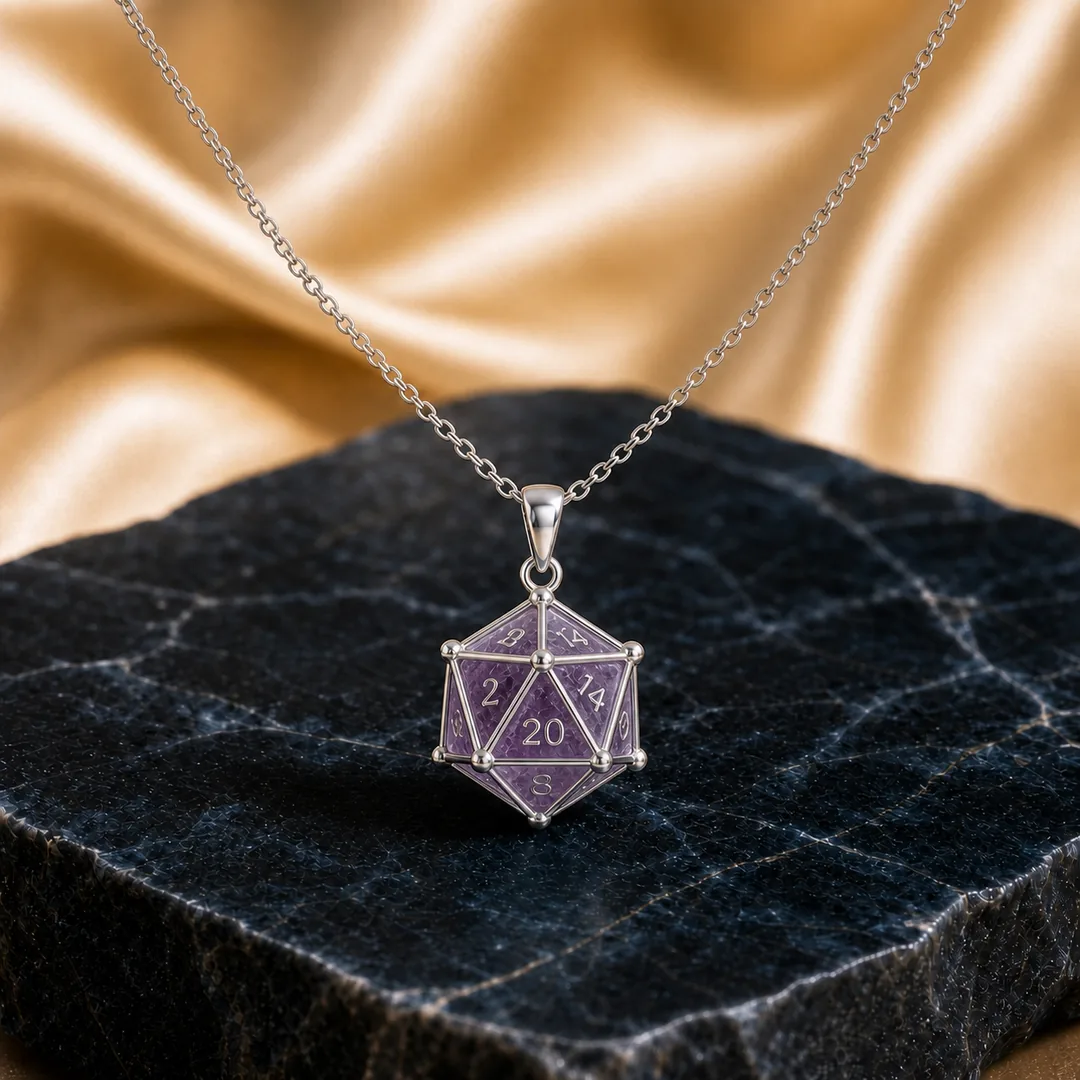 Amethyst D20 Dice Necklace