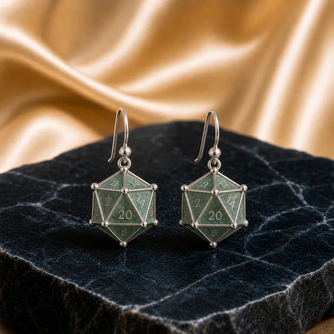 Green Aventurine D20 Dice Earrings