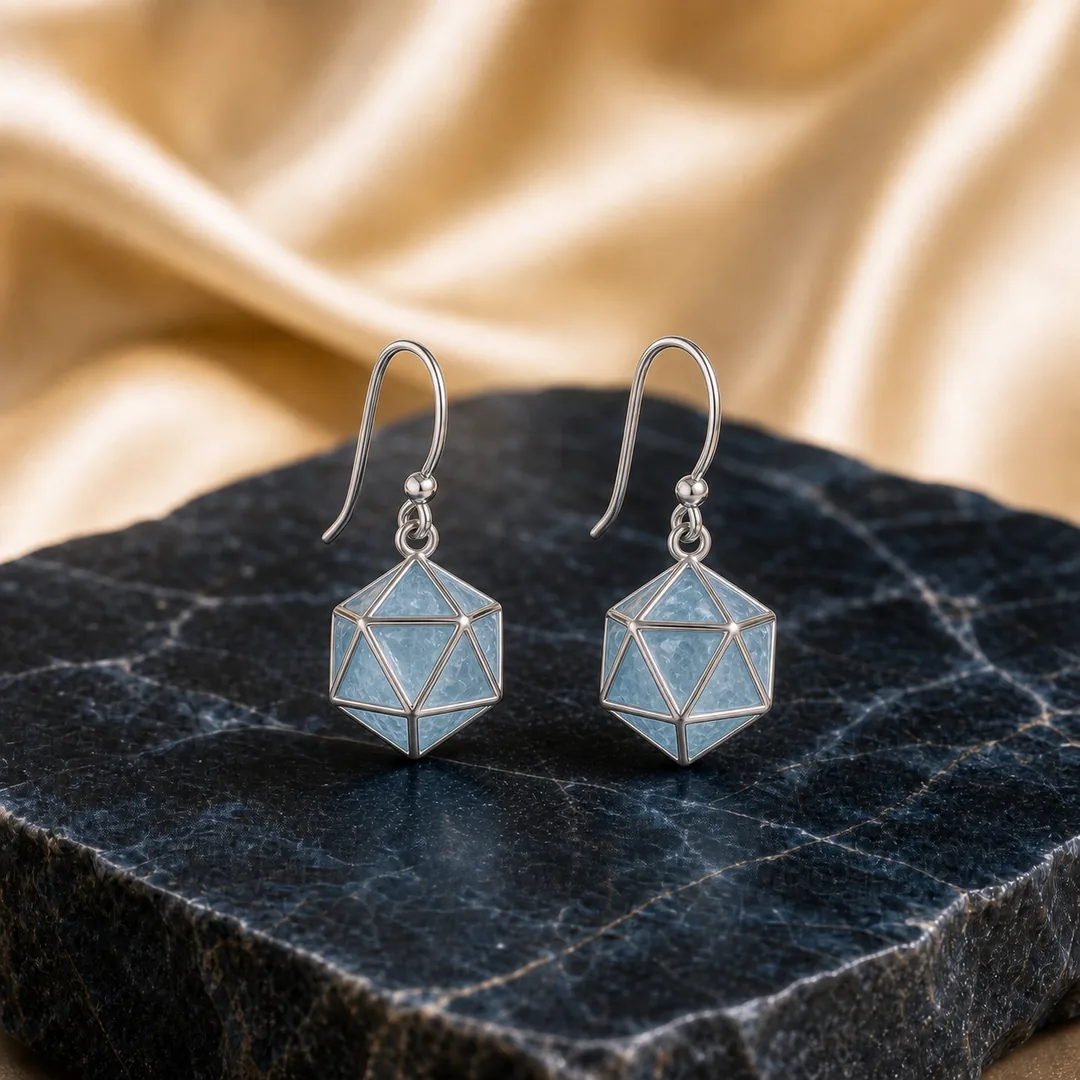 Aquamarine D20 Dice Earrings