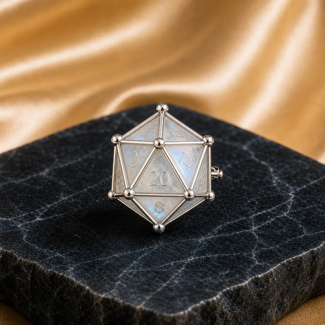 Moonstone D20 Dice Brooch